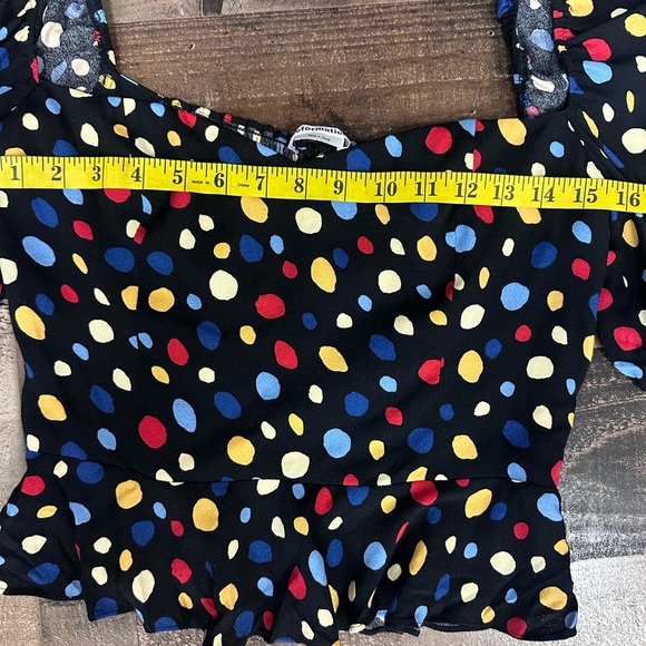 Reformation Black Blouse with Colorful Polka Dots - Picture 7 of 10